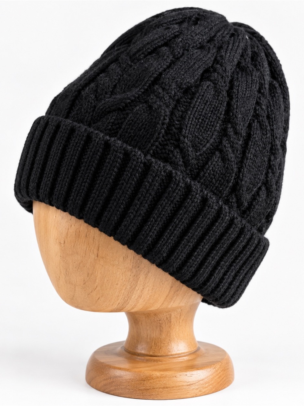 Olive & Pique black ribbed braided knit cap beanie hat O/S